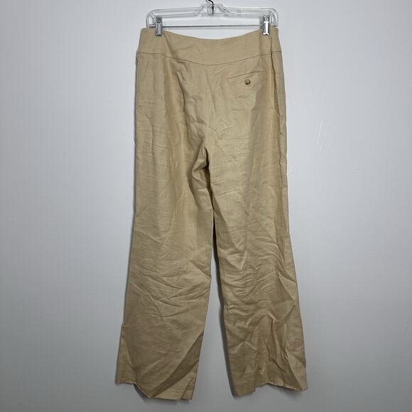 Vtg Lauren Ralph Lauren Womens 6 Petite 100% Linen Lined Beige Wide Leg Pants - Picture 5 of 7
